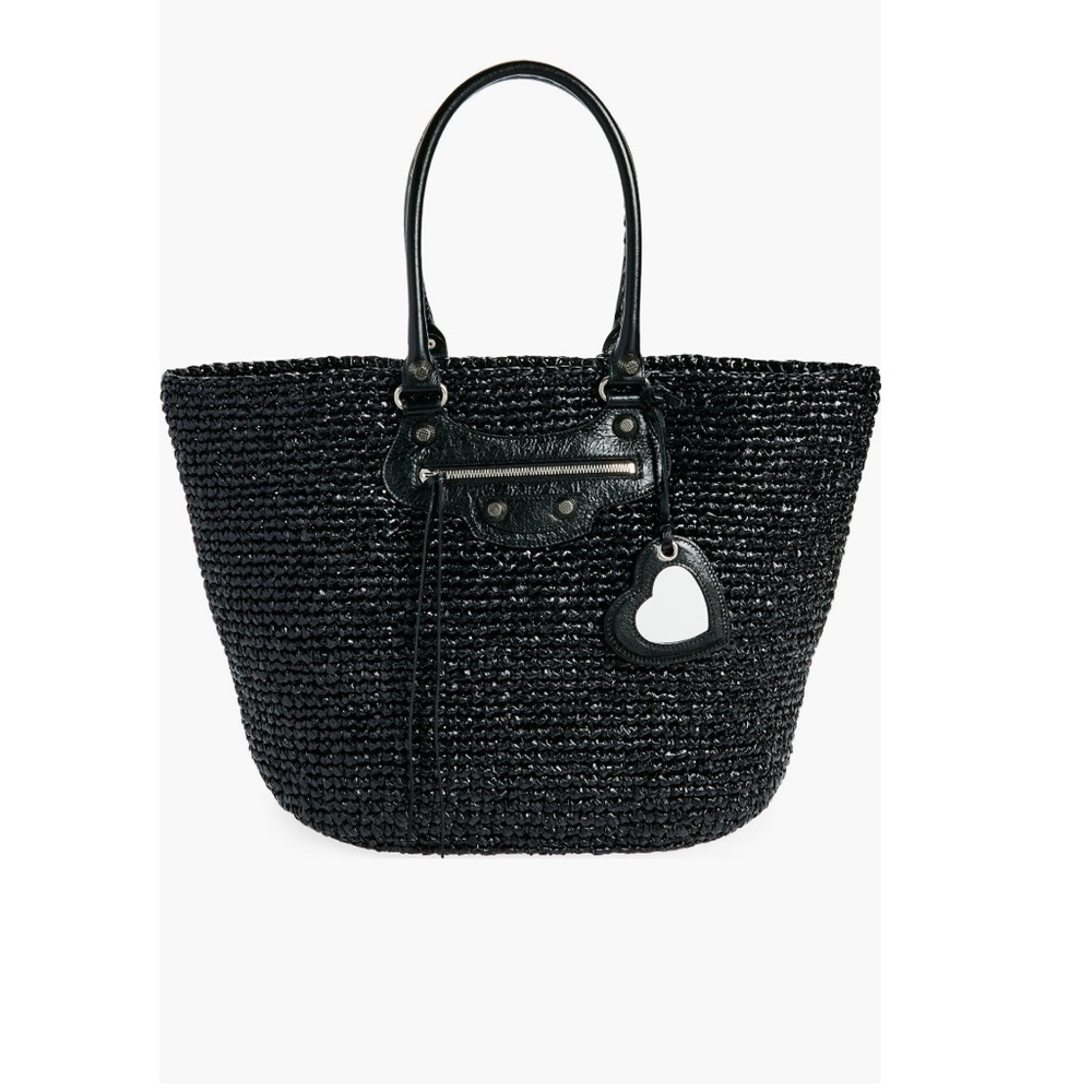 Balenciaga le cagole nylon raffia Black Woven Tote Bag